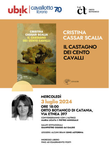 Presentazione della nuova indagine del Vicequestore Vanina Guarrasi “Il castagno dei cento cavalli” di Cristina Cassar Scalia, Einaudi.